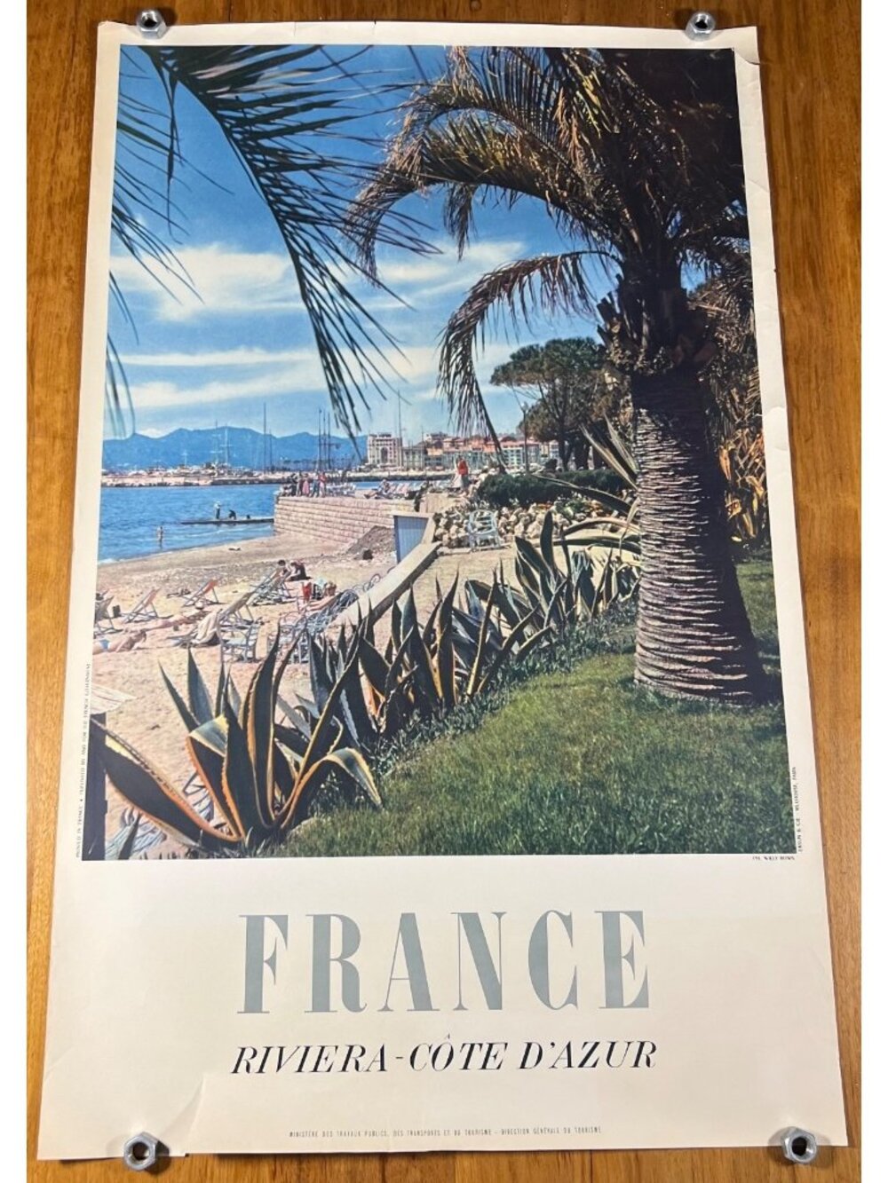 1950s ORIGINAL FRENCH TRAVEL POSTER, Riviera, Cote D'Azur - 24-1/2"x39"
